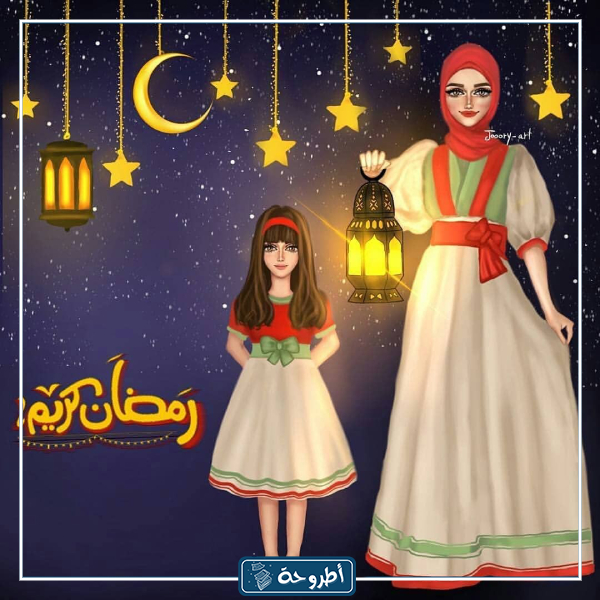 خلفيات بنت تحمل فانوس رمضان