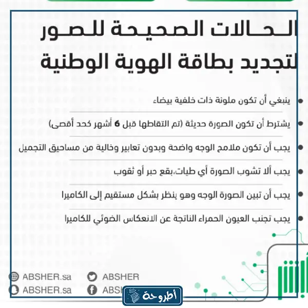 شروط الصورة في خدمة تجديد الهوية الوطنية عبر منصة أبشر الإلكترونية 1445